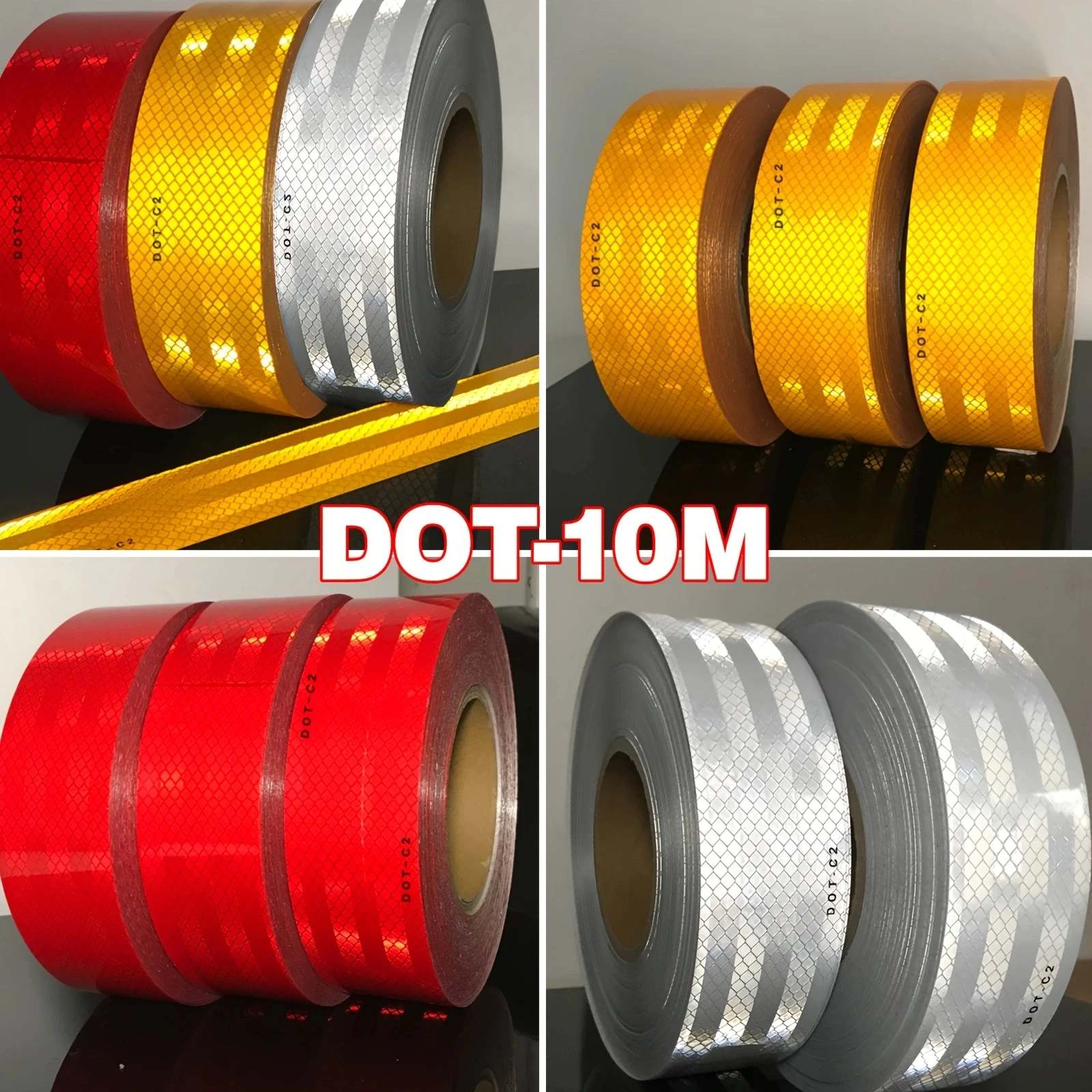 White/Red/Yellow Car Reflective Tape DOT-C2 Safety Conspicuous Sticker For Safety Truck Motorcycle Bicycle Trailer