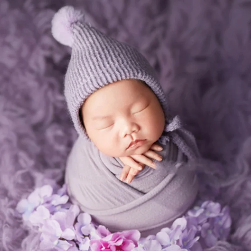 Newborn Photography Props Cute Crochet Knitted HairBall Hat and Pointed Ear Guards Cap Infant Photo Shooting Cap Accessories