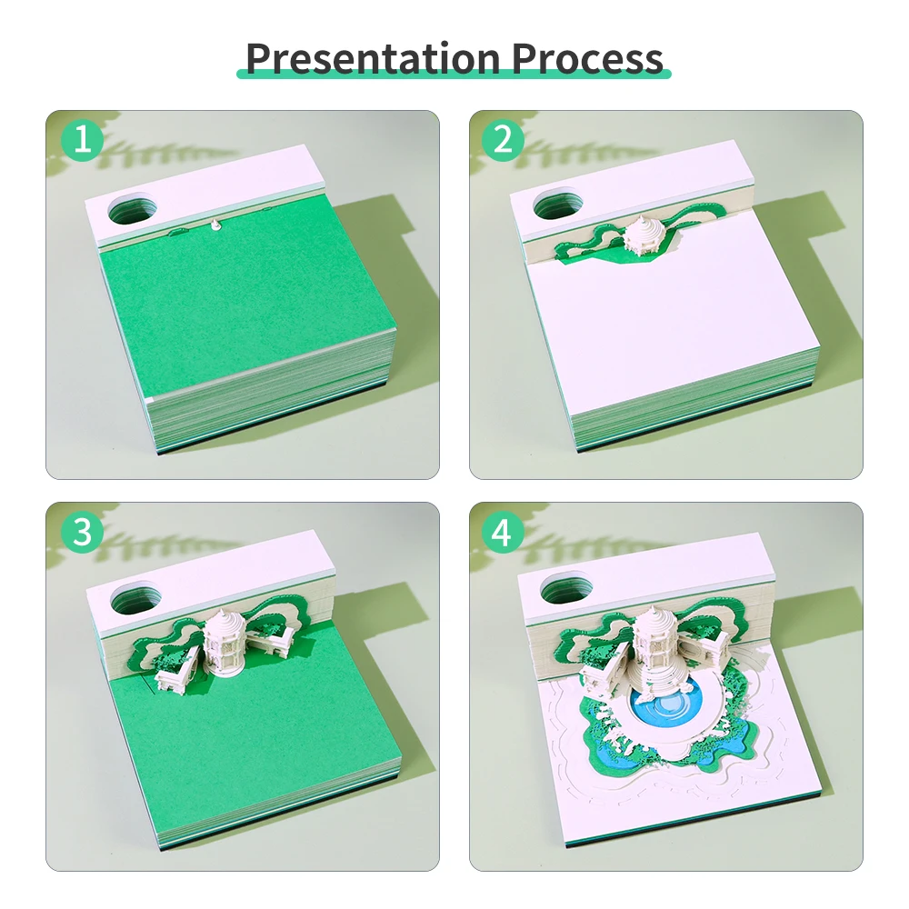 3D Notepad Oasis Garden Memo Pad Pen Holder 3D Block Note Paper Crafts Desk Accessories 3D Memo Pads Paper Art Novel Gift