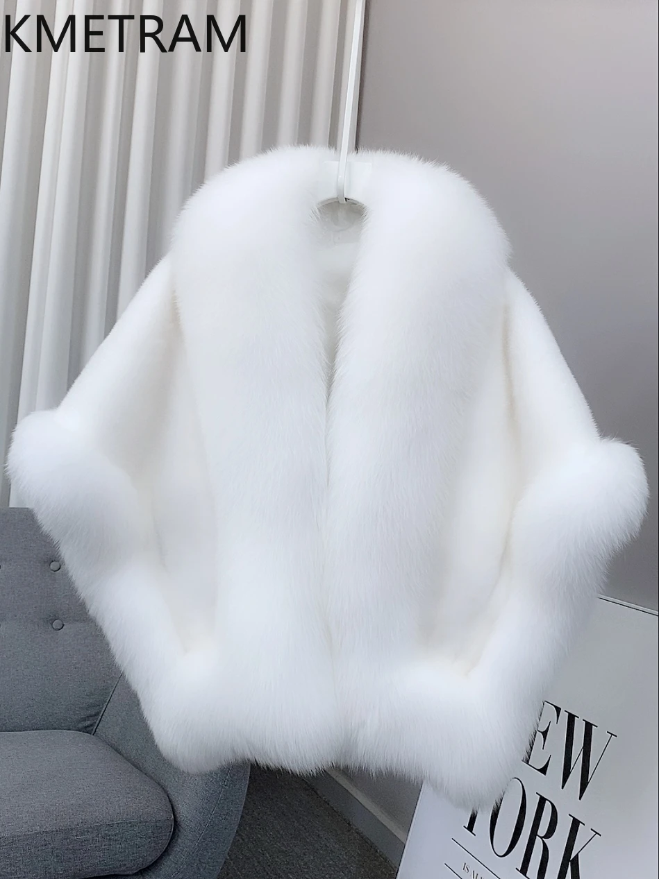 Natural Ferret Fur Coat Women Luxury Snow Fox Fur Collar Shawl Fashion White Cloak New in Outerwears Womans Clothing 2024 шуба