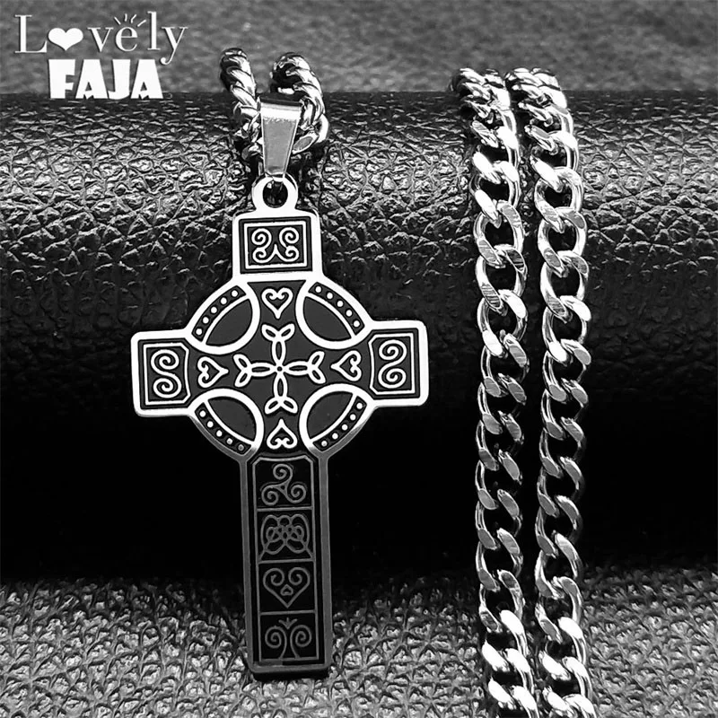 Vintage Viking Celtic Knoten Striped Kreuz Anhänger Halskette für Männer der Trend Valknut Celtic Cross Zubehör Nordischen Viking Schmuck