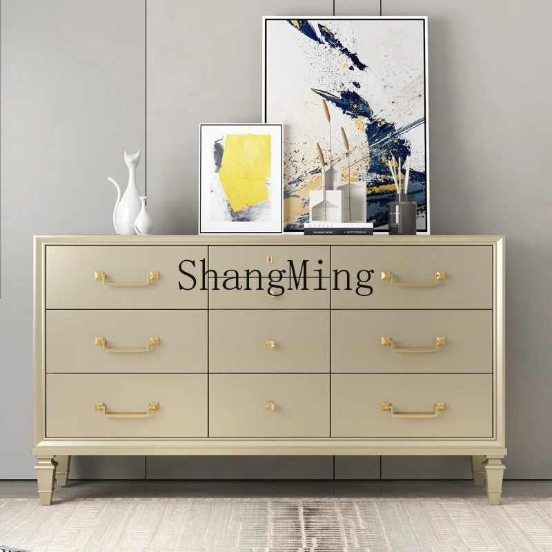 

CL solid wood chest of drawers simple modern light luxury bedroom living room TV storage locker champagne