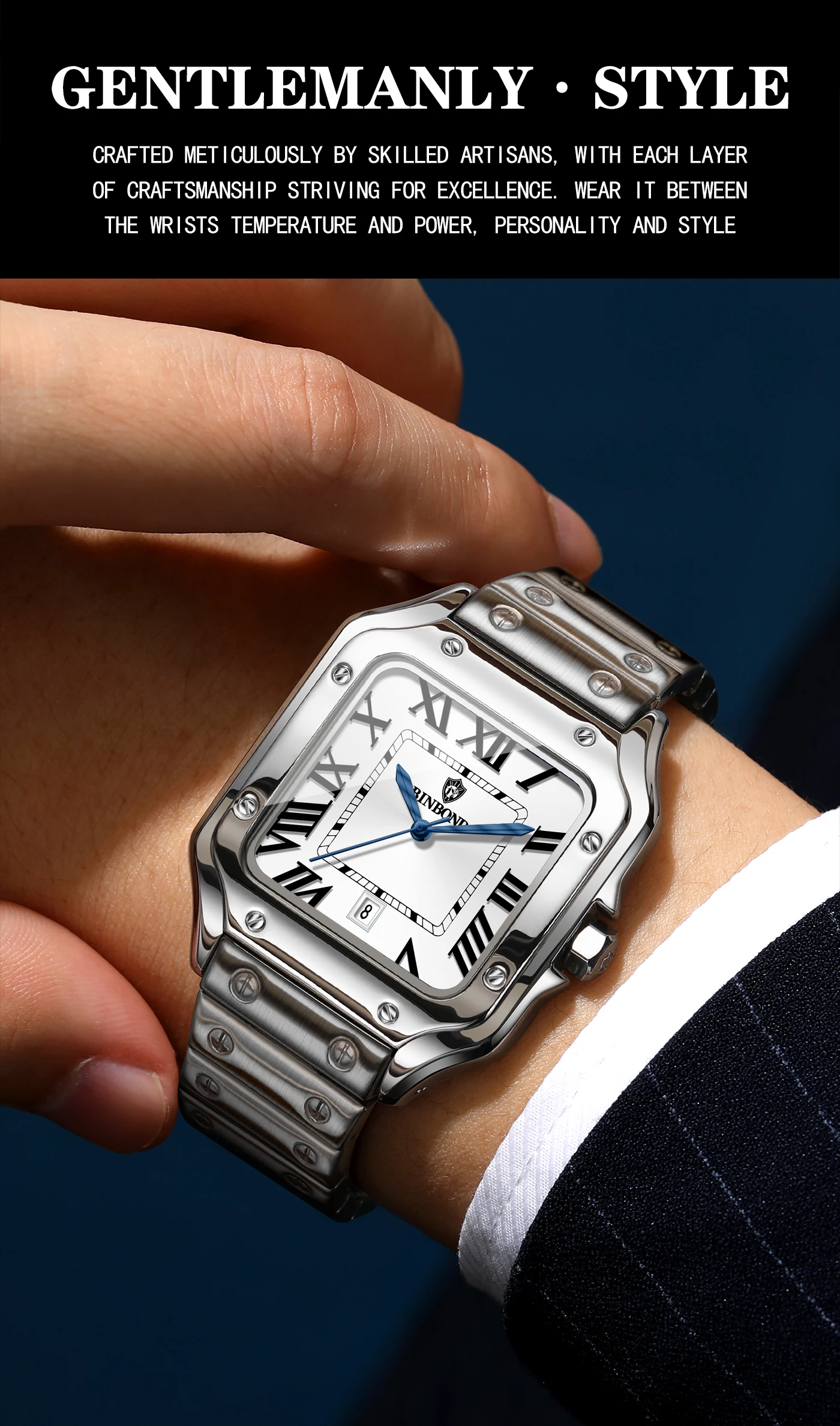 BINBOND Neue Original Herren-Quarzuhren Wasserdicht Leuchtend Automatisches Datum Langlebige Edelstahluhr für Männer Luxus Reloj – Detail 5