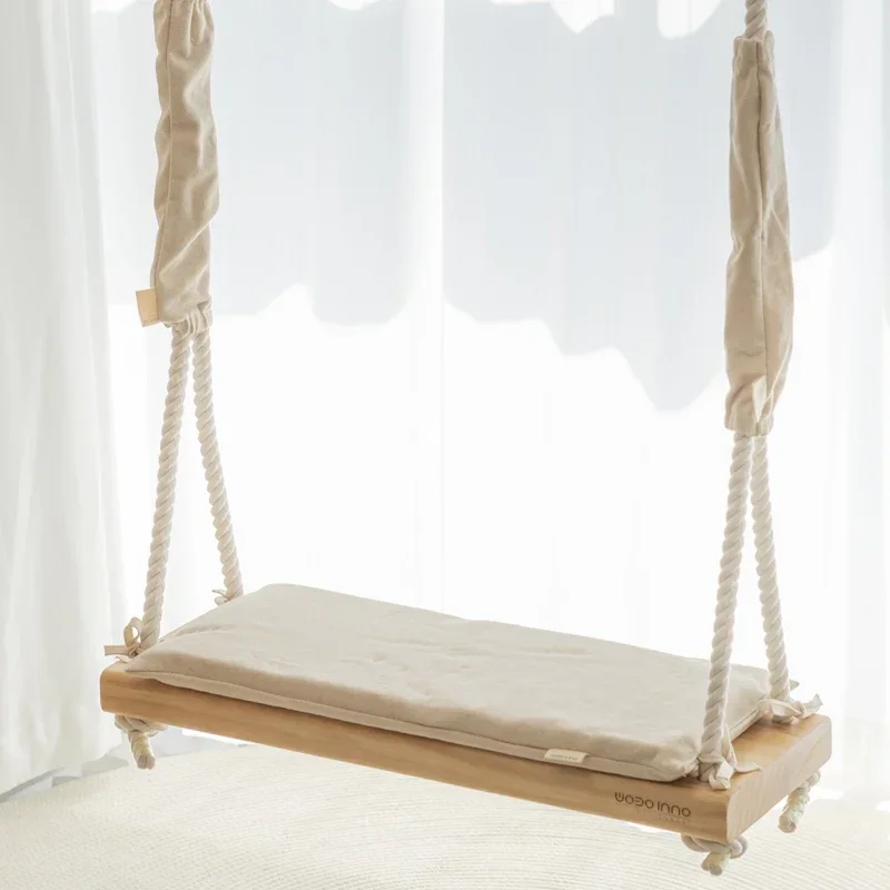 Adult swing indoor home outdoor courtyard, balcony hanging chair Japanese solid wood board cotton rope single