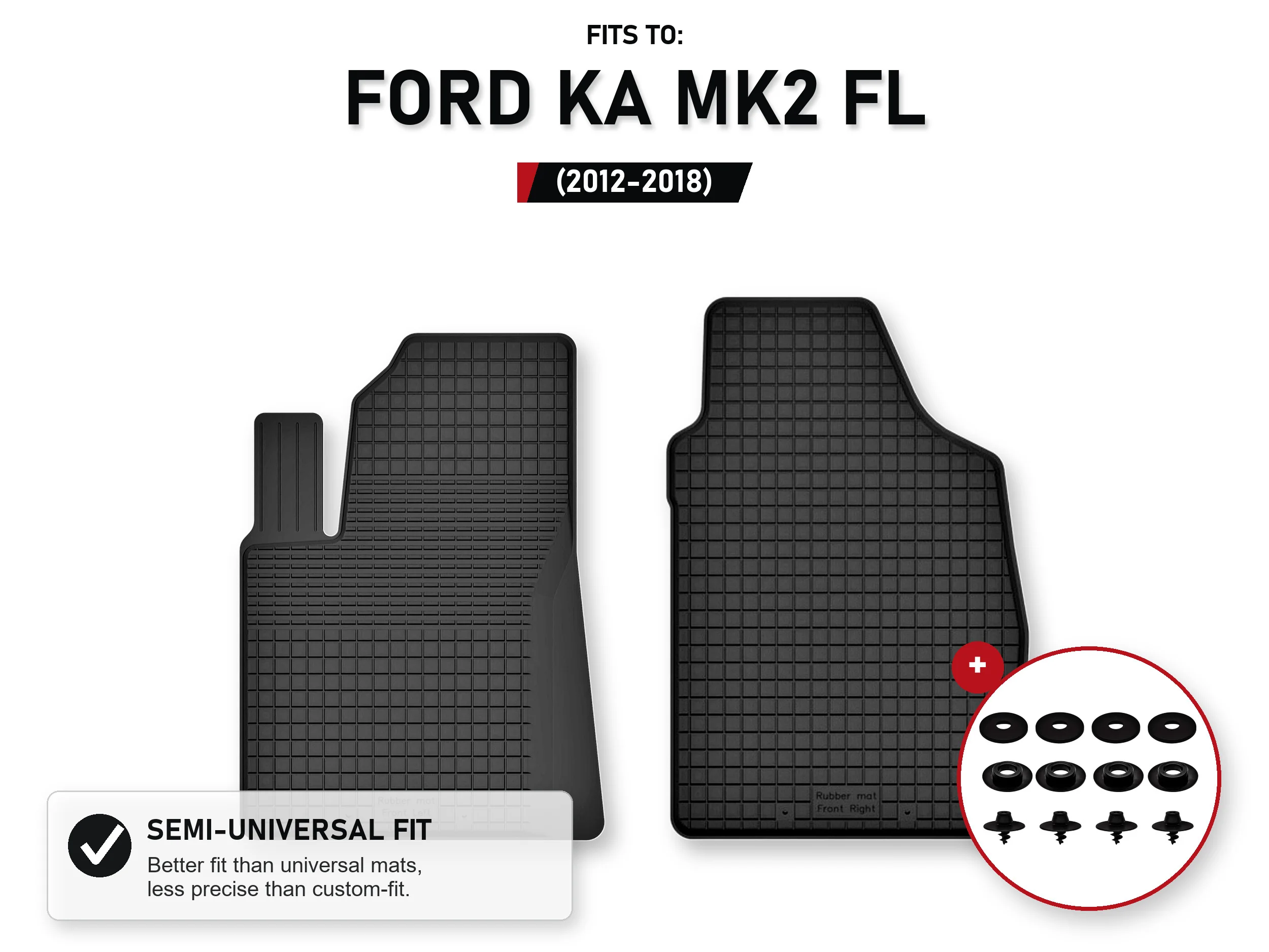Vloermatten voor: Ford Ka Mk2 Fl 2012-2018 Hatchback met stoppers
