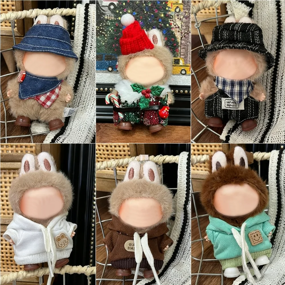 Ropa para muñeca Labubu 4,0, Mini accesorios para muñecas, conjunto de monos, disfraces colgantes para muñecas de Navidad, adorno de ropa de dibujos animados de 10cm