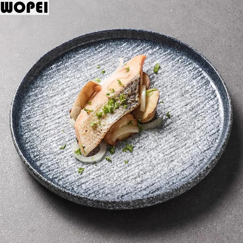 Kiln Changes Ceramic Plate Pasta Plate Steak Plate Dessert Dish Straight Edge Stone Patterned Plates Molecular Cuisine Tableware