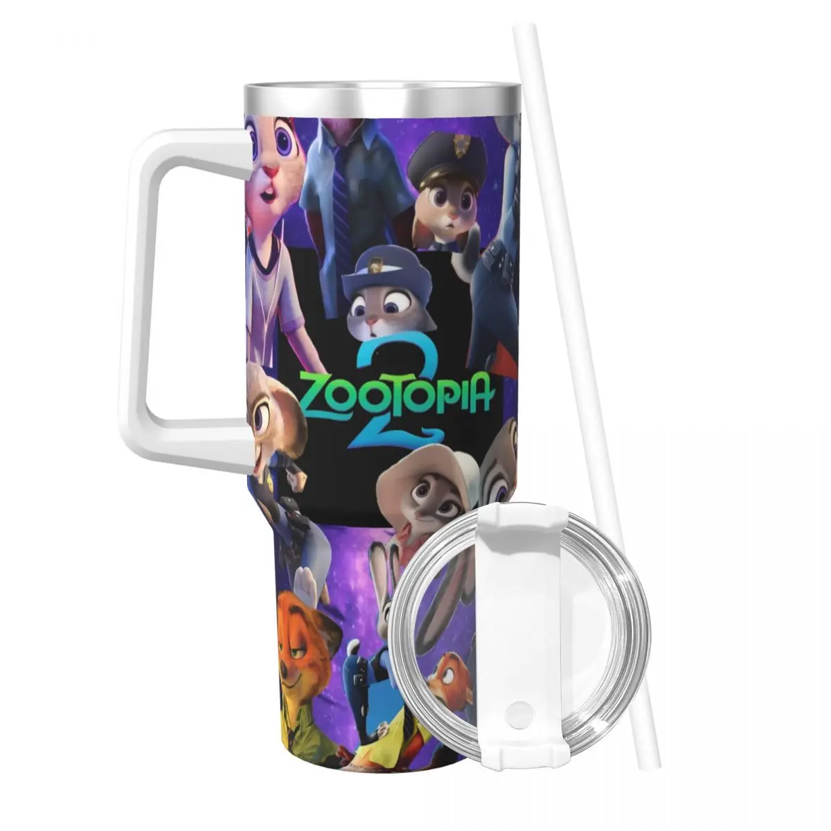 Cartoon Zootopia Print Stainless Steel Tumbler Travel Mugs Cup Large Capacity Coffee Mug Insulated Drinks Milk Tea Water Bottle