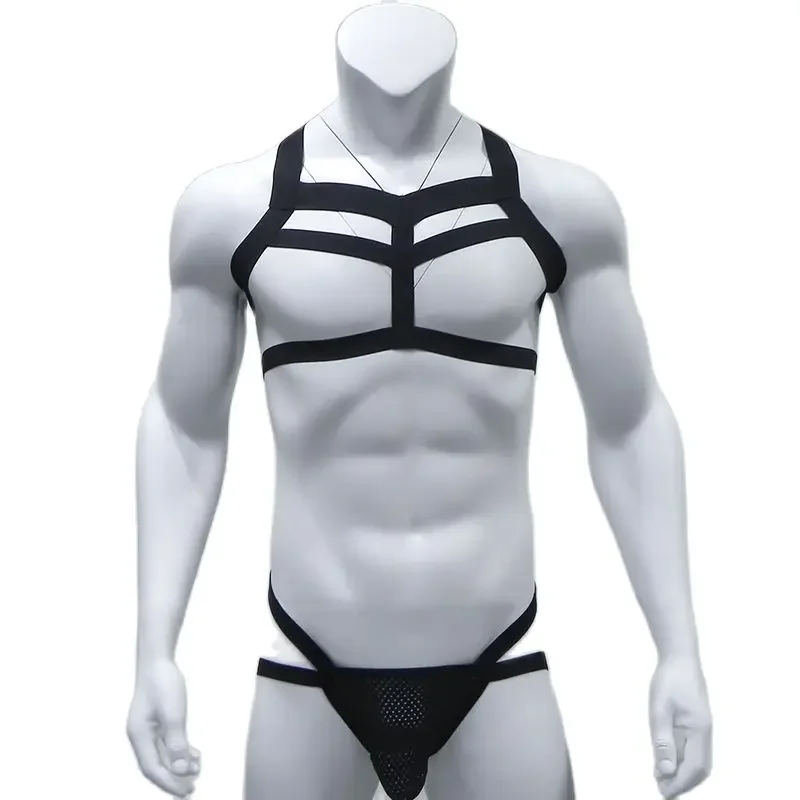 Ensemble de Bondage pour hommes, harnais, string, Jockstrap, Lingerie pour hommes, col licou, Costume ajouré, CLEVER-MENMODE