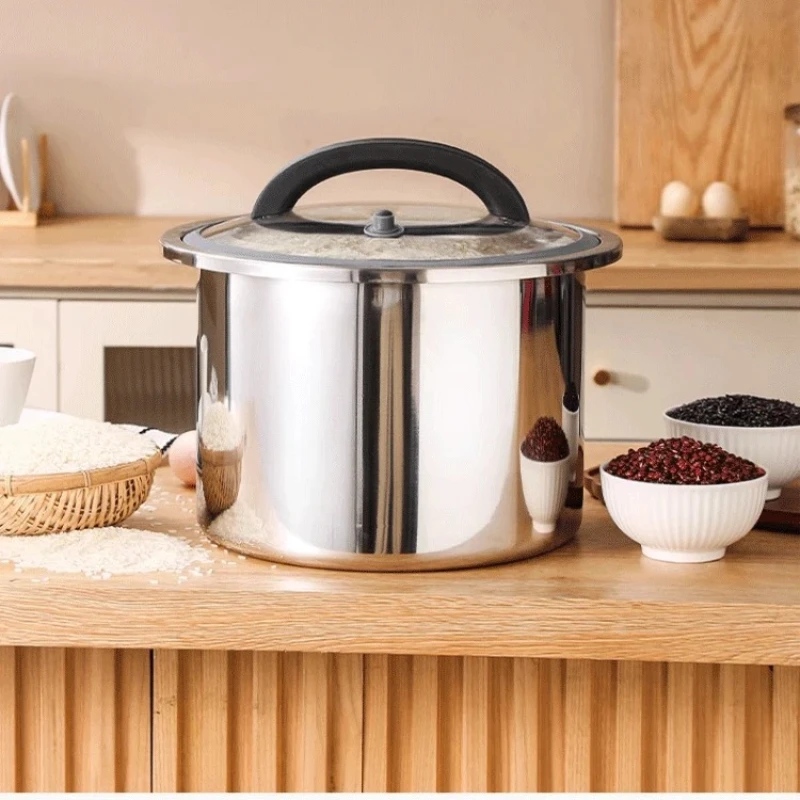 

10LFood-Grade 304 Stainless Steel Rice Storage Container-Thickened Airtight Grain Bin with Anti-Mite Design Flour&Sugar Canister