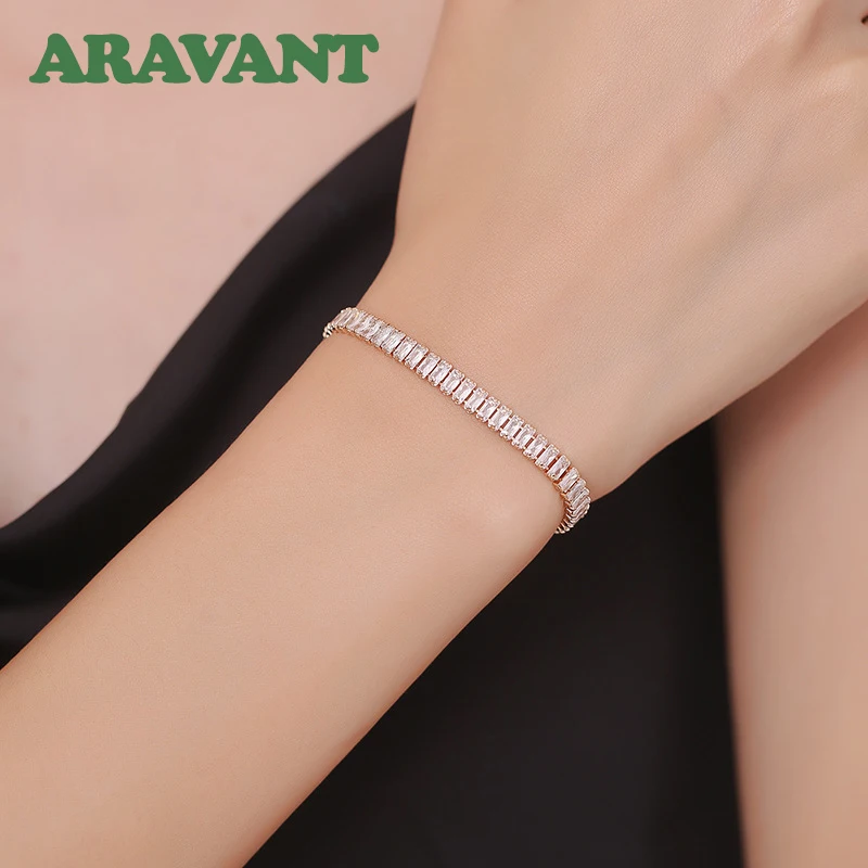 ARAVANT 925 Silver 18K Gold Square Zircon Bracelet  For Women Charm Jewelry