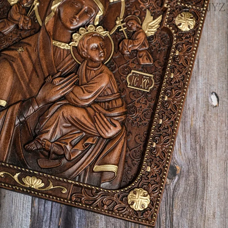 Vintage Catholic Religious Art Our Lady Statue of Perpetual Help Wood Carved Wall Home Decor