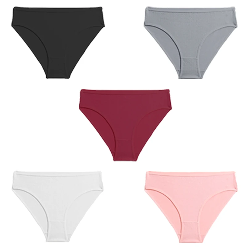 5Pcs Sexy Women Underwear Cotton Low Waist Women Panties Comfortable Solid Color Bikini Briefs Lingeries For Female Finetoo