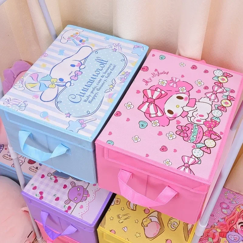 Sanrio Hello Kitty Storage Box Cartoon Anime Kuromi My Melody Cinnamoroll Cute Foldable Glove Box Large Capacity Holiday Gifts