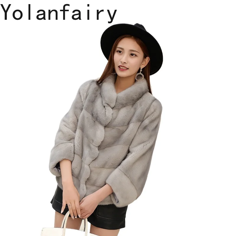 

YOLANFAIRY Whole Mink Natural Fur Coat Woman Luxury 2025 Winter Short Real Fur Coats Women Mink Fur Jacket Three Quarter Sleeves
