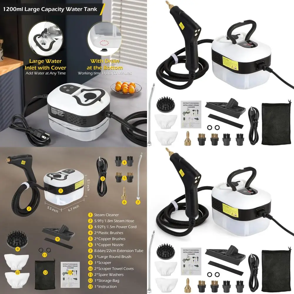 

1500W Portable High-Temp Handheld Steam Cleaner, Intelligent Touch Panel & Spray Gun for Car Interior Cleaning