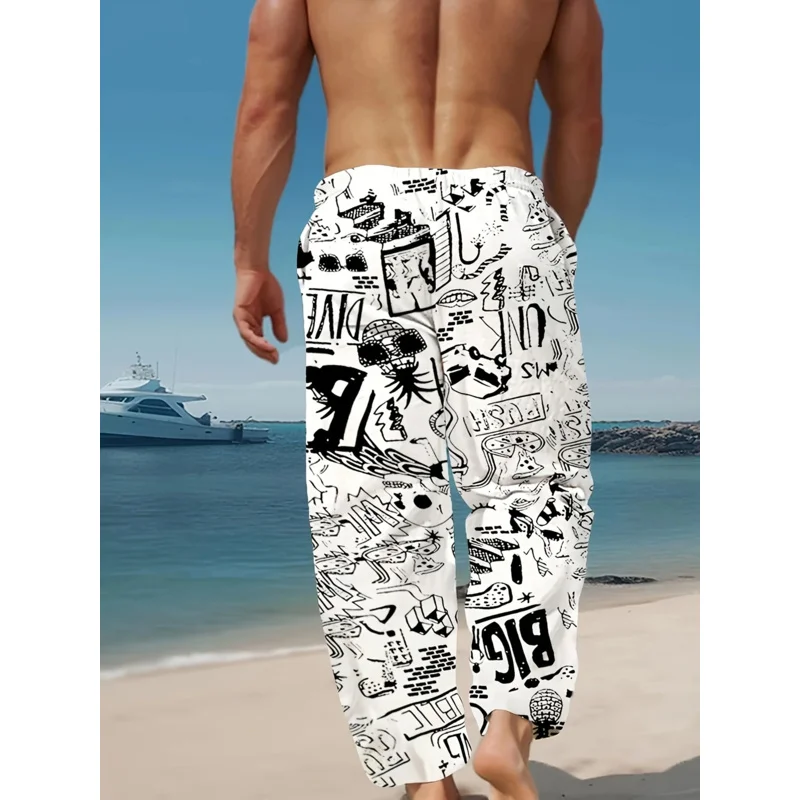 Men'S Summer Fashion Casual Pants 3D Cartoon Print Stretchy Drawstring Waist Breathable Comfort Suitable For Outdoor Activities