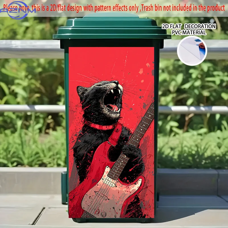 2D Flat Printing 1pc 2D Pattern Printed Kitchen Trash Can Sticker xcm Electronic Music Crazy Meow Roar Themed Kitchen Home Dec