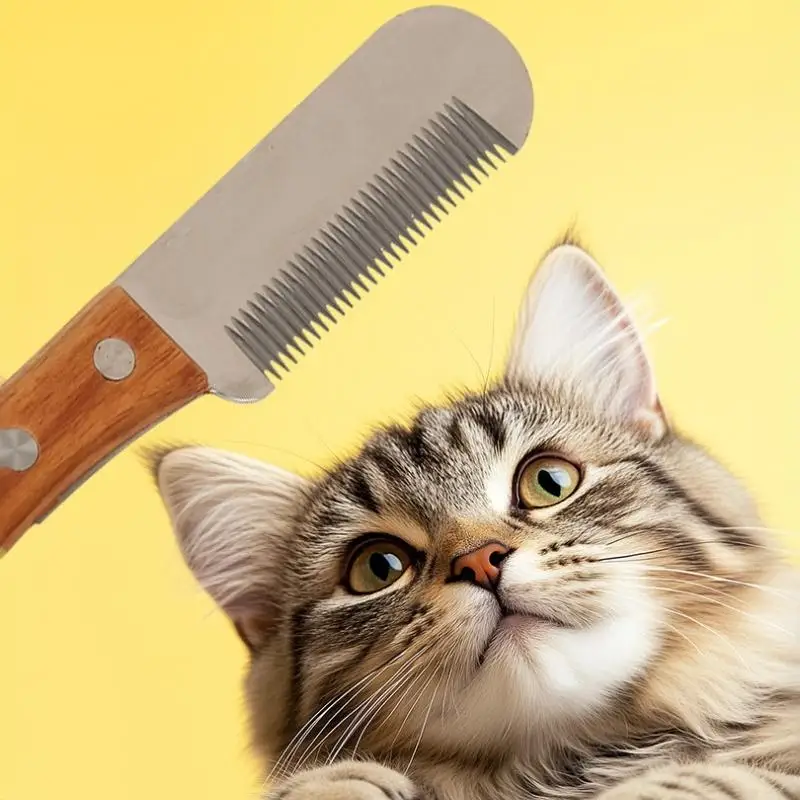 Groomer Recommended Pet Stripping Knife Stainless Steel Tool with Non-slip Wooden Handle for Cat Dog Fur Grooming
