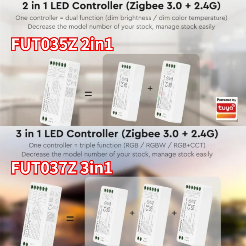 

MiBOXER DC12-24V FUT035Z + 2 в 1/ FUT037Z + 3 в 1 Zigbee3.0 двойной белый одноцветный RGB RGBW RGB + CCT Светодиодная лента