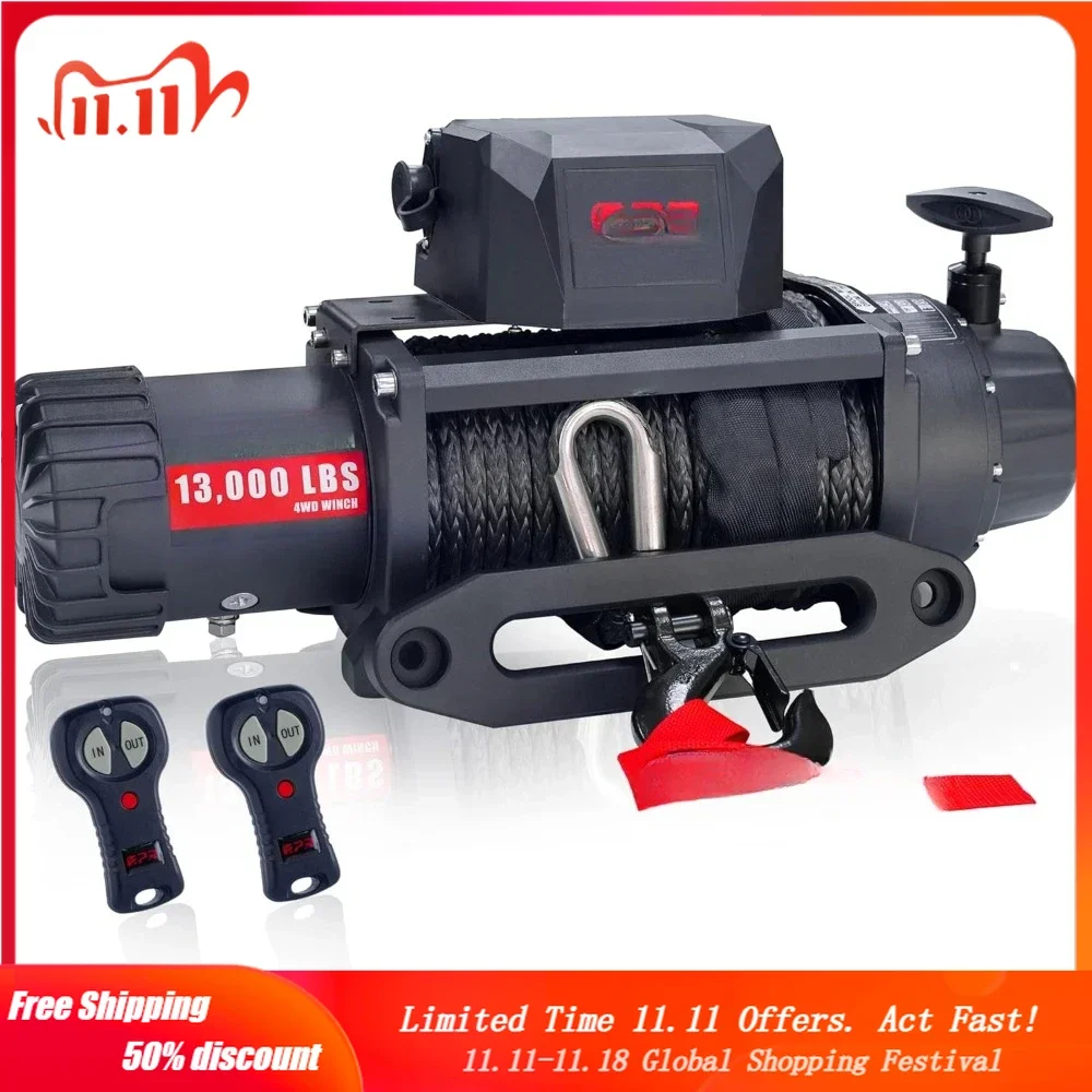 

13000 lb Winch,12V Electric Winch with 3/8"×85' Synthetic Rope-Panther Series 2S Plus,2×Wireless Winch,IP67 Waterproof