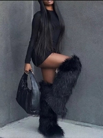 2025 Women Winter Thigh High Fluffy Boots Ladies Furry Faux Fox Fur Long Warm Shoes girls New Designer Plush Knee High Fur Boots