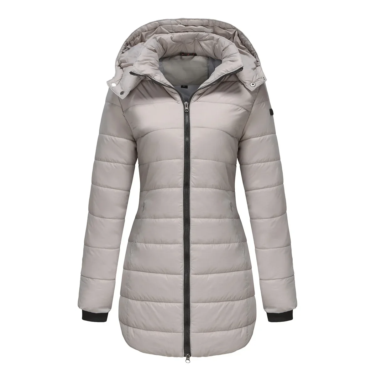 Parka zippée à capuche pour femme, manches longues, poches, chaud, monochromatique, coupe couvertes, optique d'épissure, élégant, dame, hiver, 2024