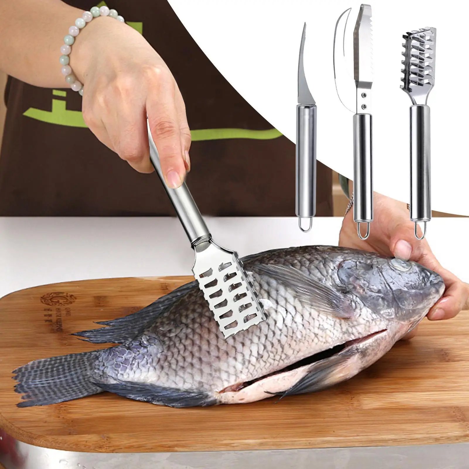 Stainless Steel Fish Scraper 3Pcs/set Household Shrimp Vein Remover Kitchen Fish Scaler Tool Multifunctional Fish Skin Graters