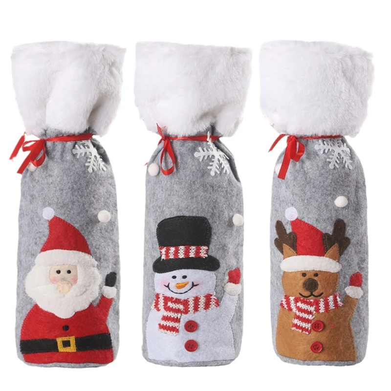 

3PCS Christmas Wine Bottle Cover Merry Christmas Decor For Home Christmas Ornaments Decor Happy New Year