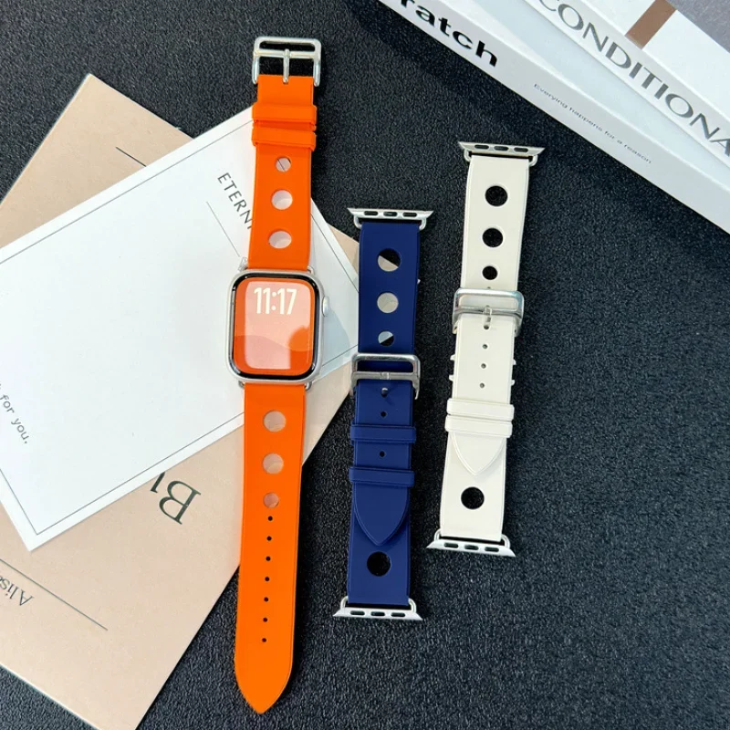 Soft Silicone Strap For Apple Watch Series 11 10 9 8 6 SE3 46mm 42mm 44mm 40mm 45mm Breathable Bracelet For iWatch Ultra3 2 49mm
