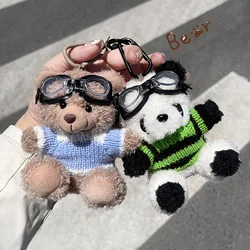 Creative Small Bear Keychain Plush Brown Bear With Clothes Cartoon Panda Doll Keychain For Bag Pendant Couple Keyrings Gifts