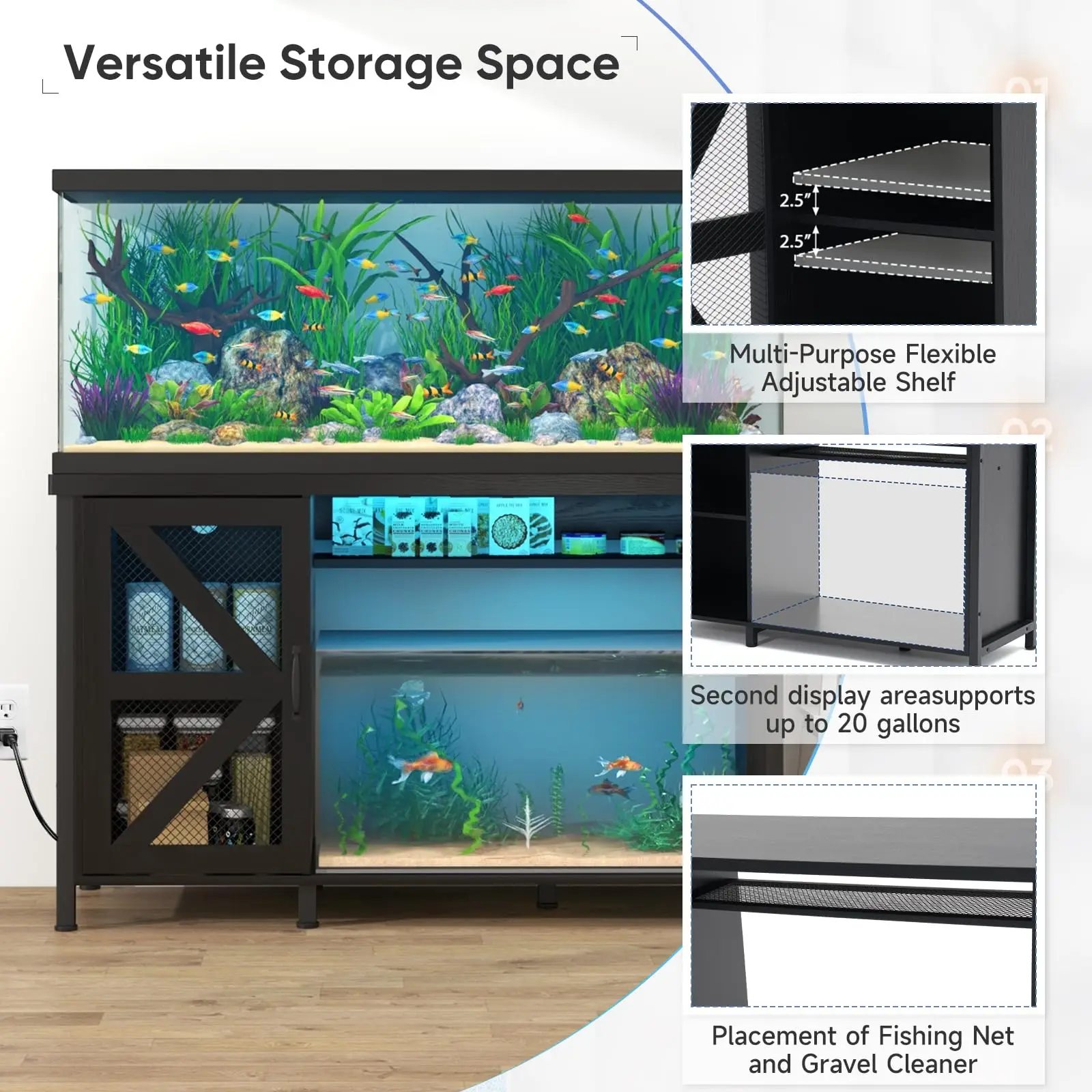 Verano 55-75 Gallon Aquarium Stand, Fish Tank Cabinet, Turtle Tank Stand