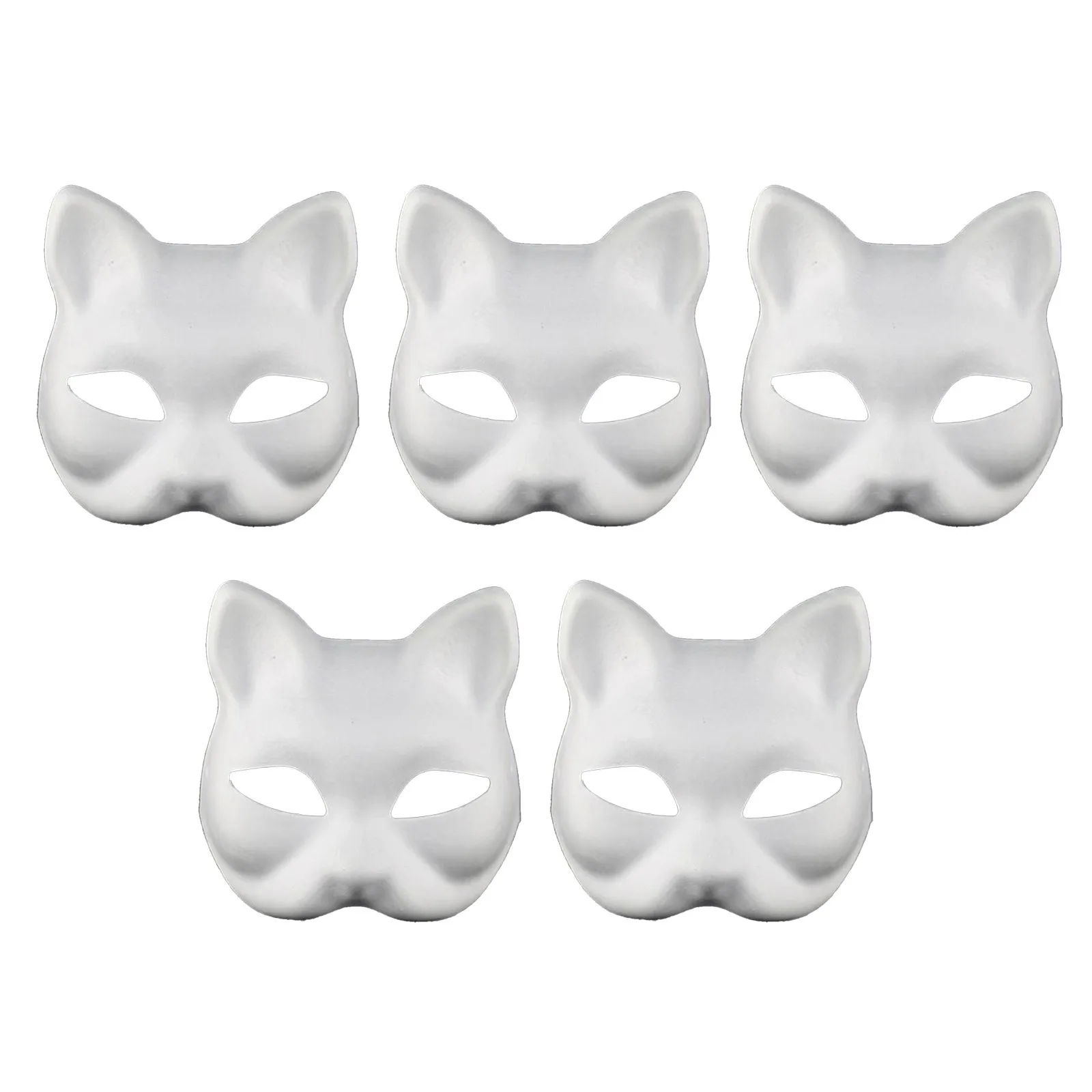 5pcs Diy Mask White Embryo Plasma Cat Mask Paintable Halloween Mask White Half Face Mask Role-Playing Anime Party Costume