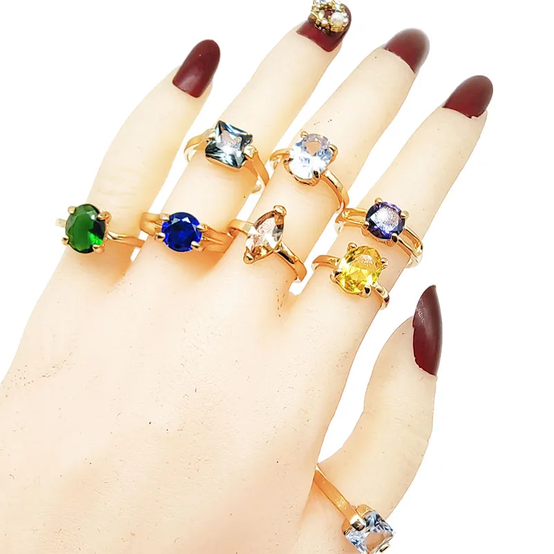 20pcs/Lot Wholesale New Mix Style Big Crystal Finger Rings For Women Hot Luxury Red Clear Zircon Wedding Ring Party Jewelry Gift