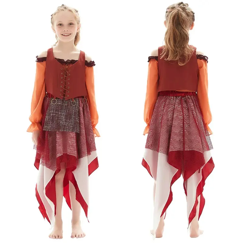 Bambini Ragazze Hocus Cosplay Pocus Strega Mary Sarah Winifred Abito a maniche lunghe Mantello Costume di Halloween Colletto alla coreana Abito a tunica