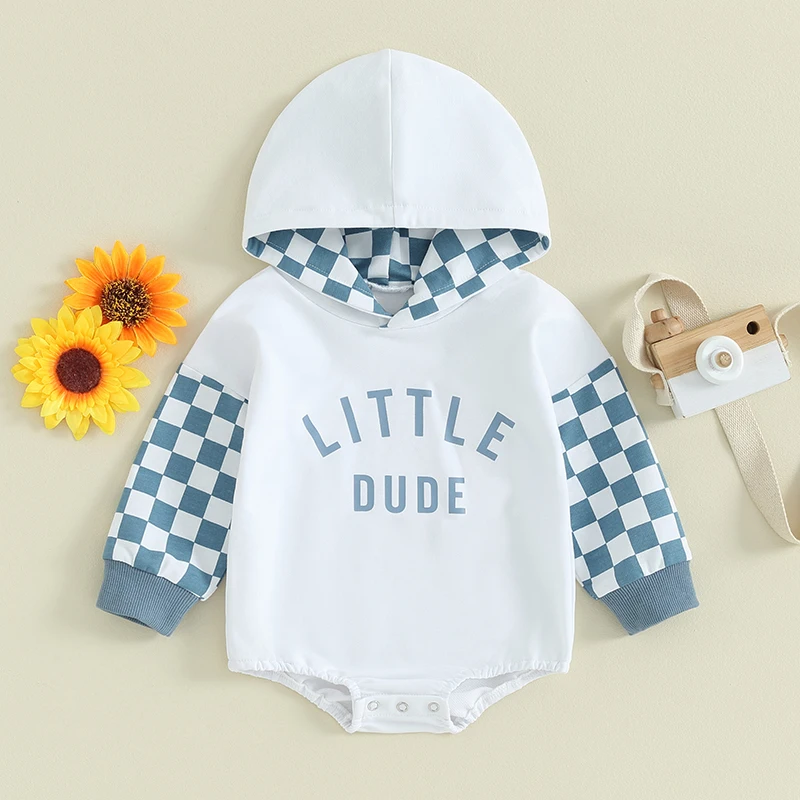 2023-09-14 Lioraitiin Newborn Baby Boy Fall Clothes Long Sleeve Shirt Checkerboard Hoodie Sweatshirt Romper Little Dude Outfits