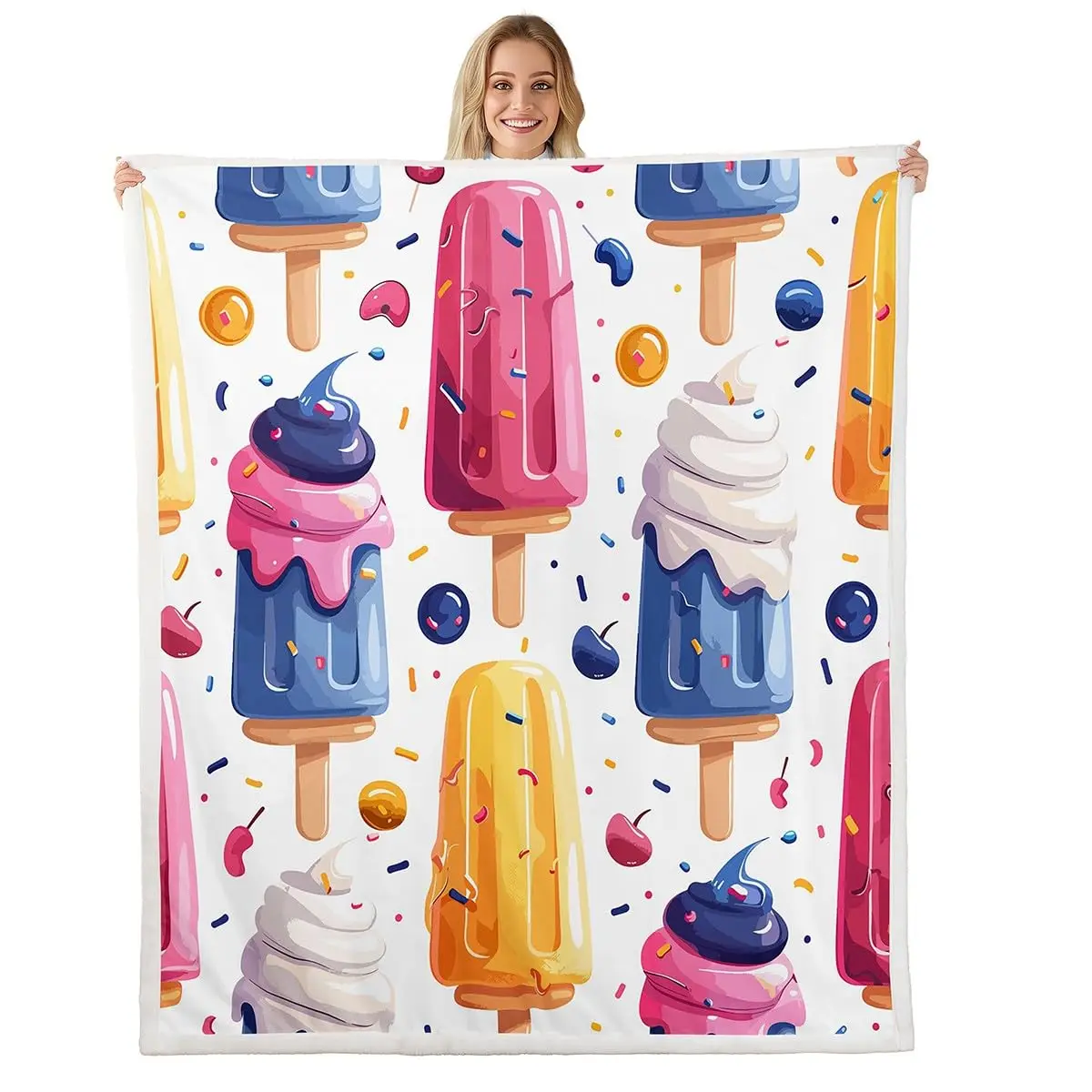 Sweet Ice Cream Throw Blanket Super Soft Warm Blanket for Couch Bed Sofa Office Car,Cozy Flannel Plush Blanket Gift for Girl Boy