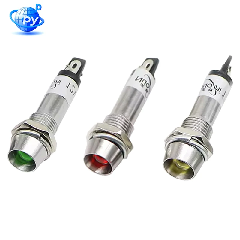 

5PCS XD8-1 8mm Metal Panel Mount LED Signal Light Convex Lens Power Indicator 12V/24V/220V DC/AC 3-Color Red Green Yellow