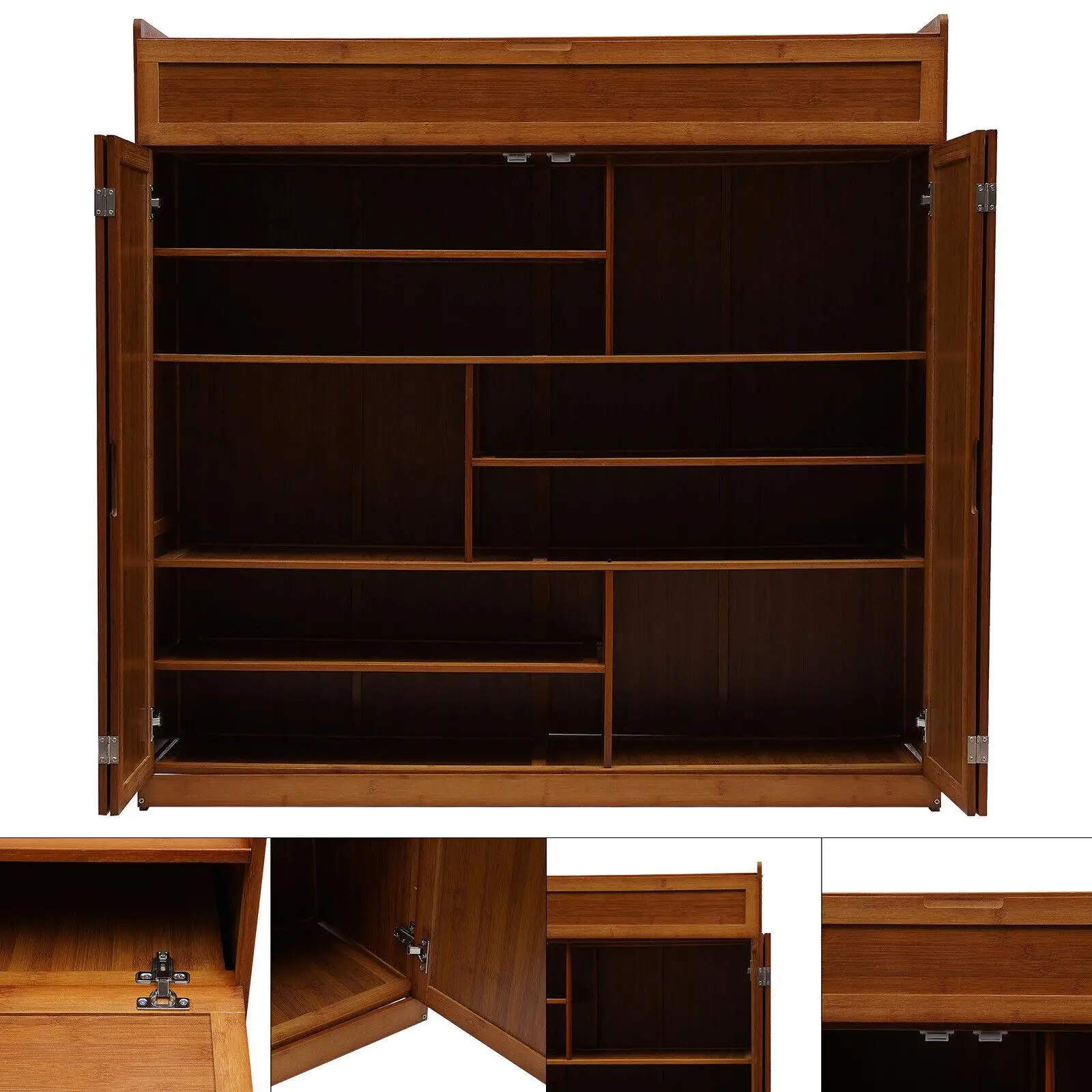 Armário de sapato de bambu com portas, armazenamento de entrada, compartimento alto para botas organizador, sala de estar, 7 níveis