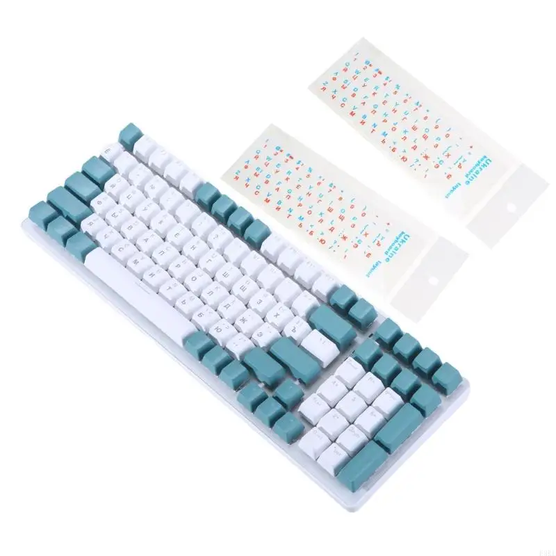 F3KE 3PCS Ukraine Language Ukrainian Keyboard Sticker Black/Clear Background White/ Blue Red Letters for Universal PC Laptop