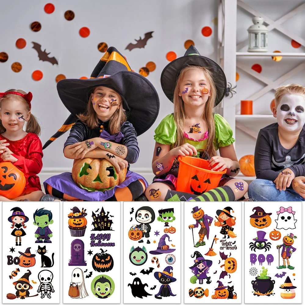 

10sheets Halloween Pumpkin Ghost Tattoo Stickers For Arm Body Temporary Waterproof Tattoo Stickers Kids Festival Party Supplies