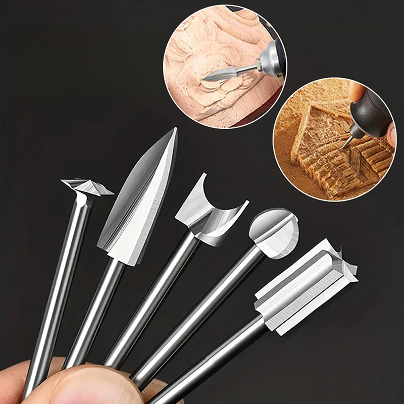 5/6Pcs Wood Carving Drill Bits Set With 3mm Shank Compatible With Dremel Rotary Tool Woodworking AccessoriesHot