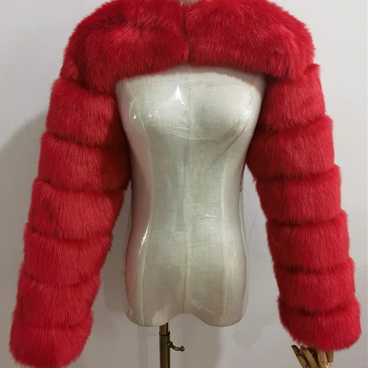 

New Faionable ort Fur Coat Sexy Girl Home Wear Rabbit Fur oulder Padded Jaet lectual Sle Long Sve round Ne