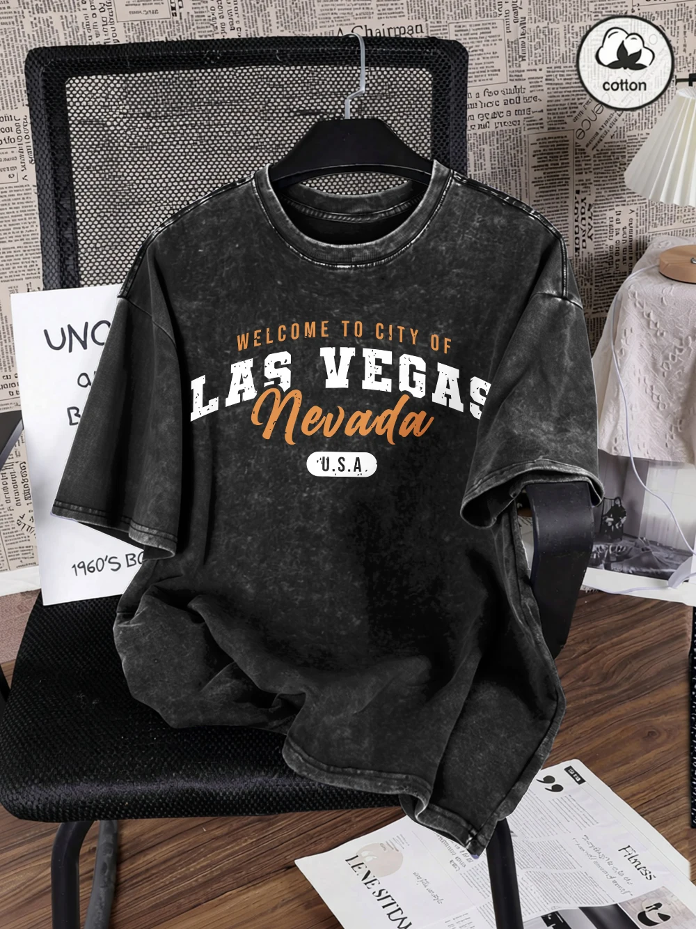 Las Vegas Nevada Usa Printed Washed T-Shirt Men'S Cotton Oversize T Shirts Casual O-Neck Short Sleeve Tops Summer Men Clothes