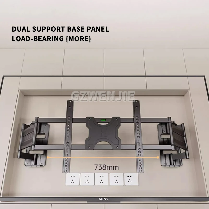 حامل تلفاز كامل الحركة مناسب لمعظم أجهزة التلفاز 32-120 بوصة، تعديل أفقي، دعامة تثبيت على الحائط للتلفزيون مع أذرع مفصلية