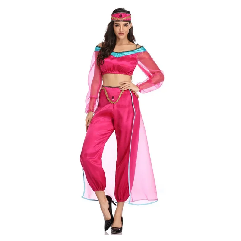 New Women Halloween Red Fairy Tale Aladdin Lamp Jasmine Princess Cosplay Costume Carnival Party Arab Belly Dance Fancy Dress view 3