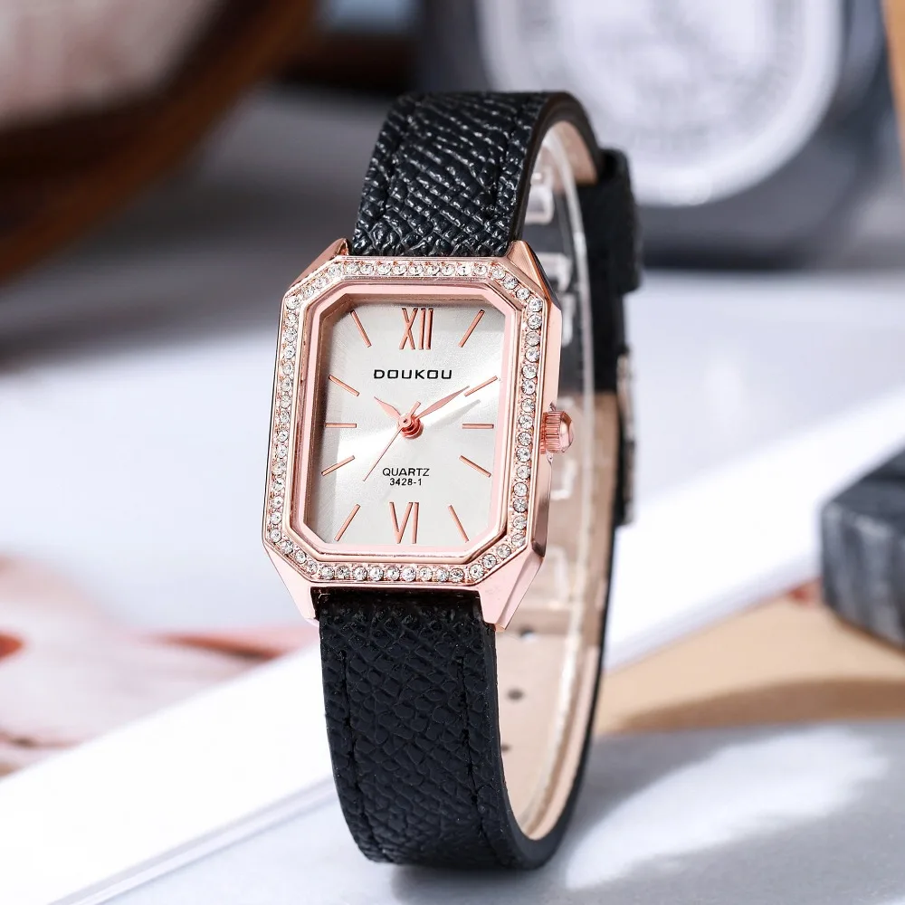 Luxo incrustado strass dial relógios de quartzo moda pulseira de couro relógio de pulso dropshipping presentes senhoras relógio relogio feminino
