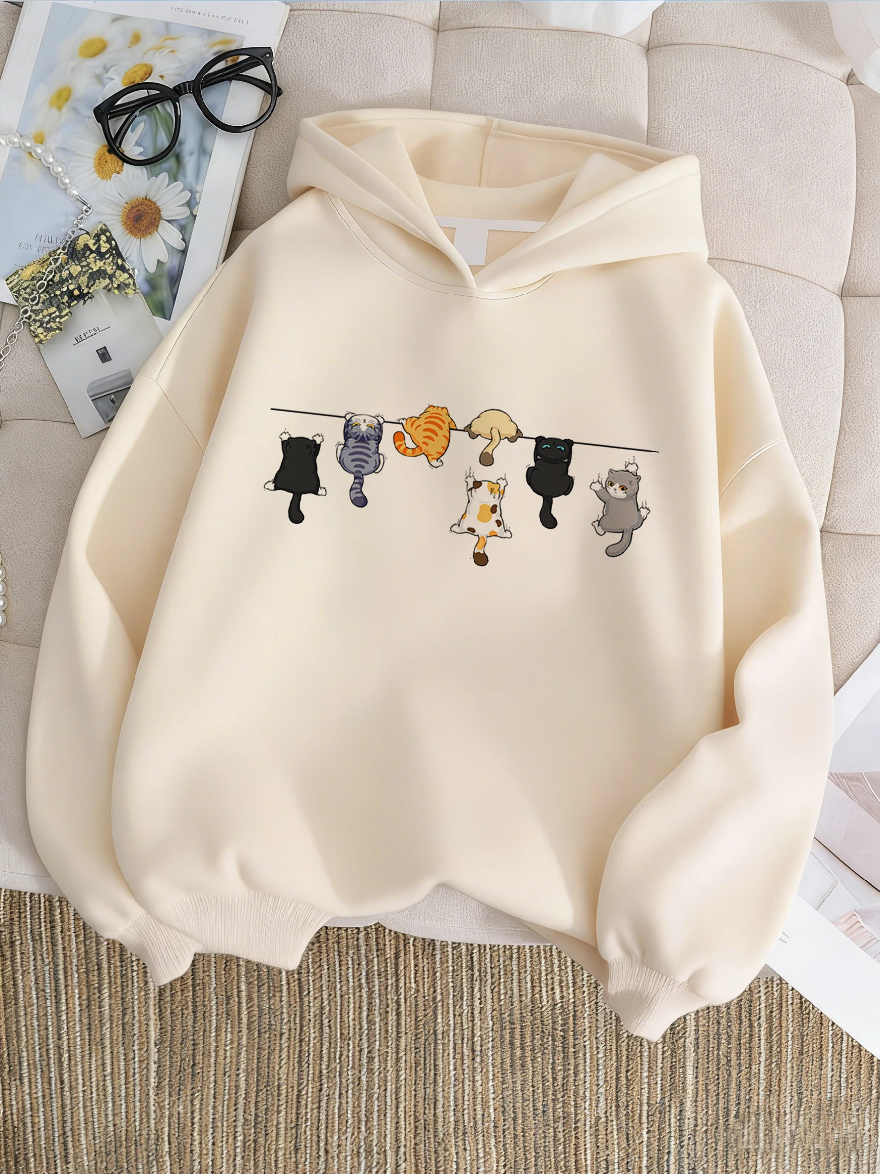 Kletterkatzen-Muster Trendiges Design Bedruckter Kapuzenpullover für Kinder Niedlicher Hoodie für Jungen und Mädchen Herbst Lässige Kapuzenpullover