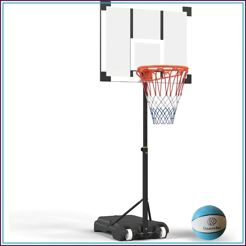 Adjustable Pool Basketball Hoop 3.9-6.9ft, Steel Frame, Water Base, Pump & Ball Included