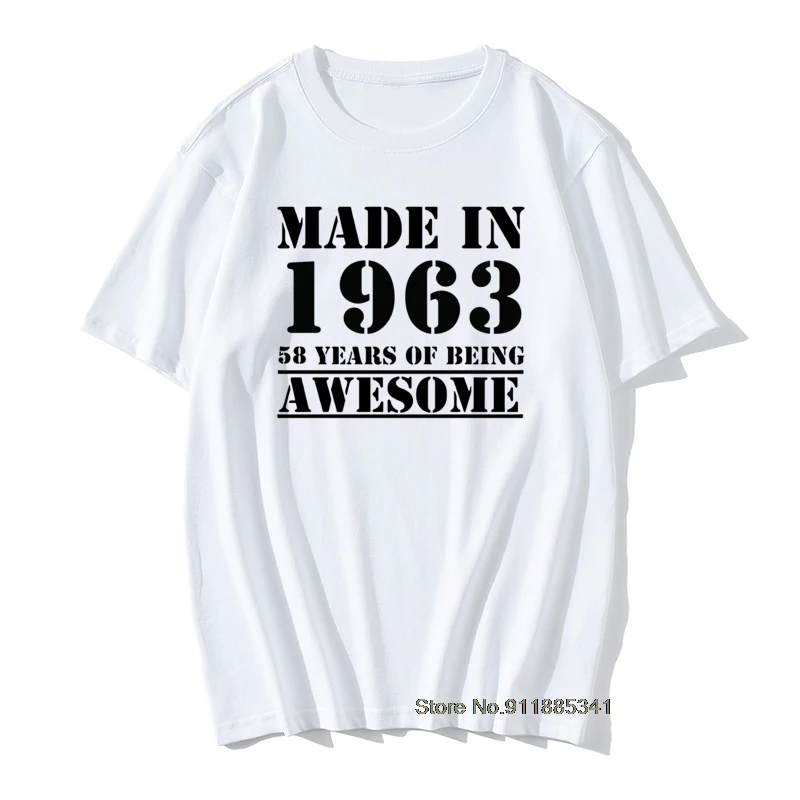 Made In 1963 58 Years Awesome Birthday T-Shirt Mens T Shirts Oversized Streetwear Hip Hop Graphic Cheap Funny Black Top Tees